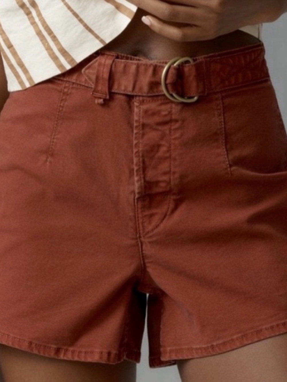Pilcro Burnt Orange High-Rise Shorts with Double Ring Waist